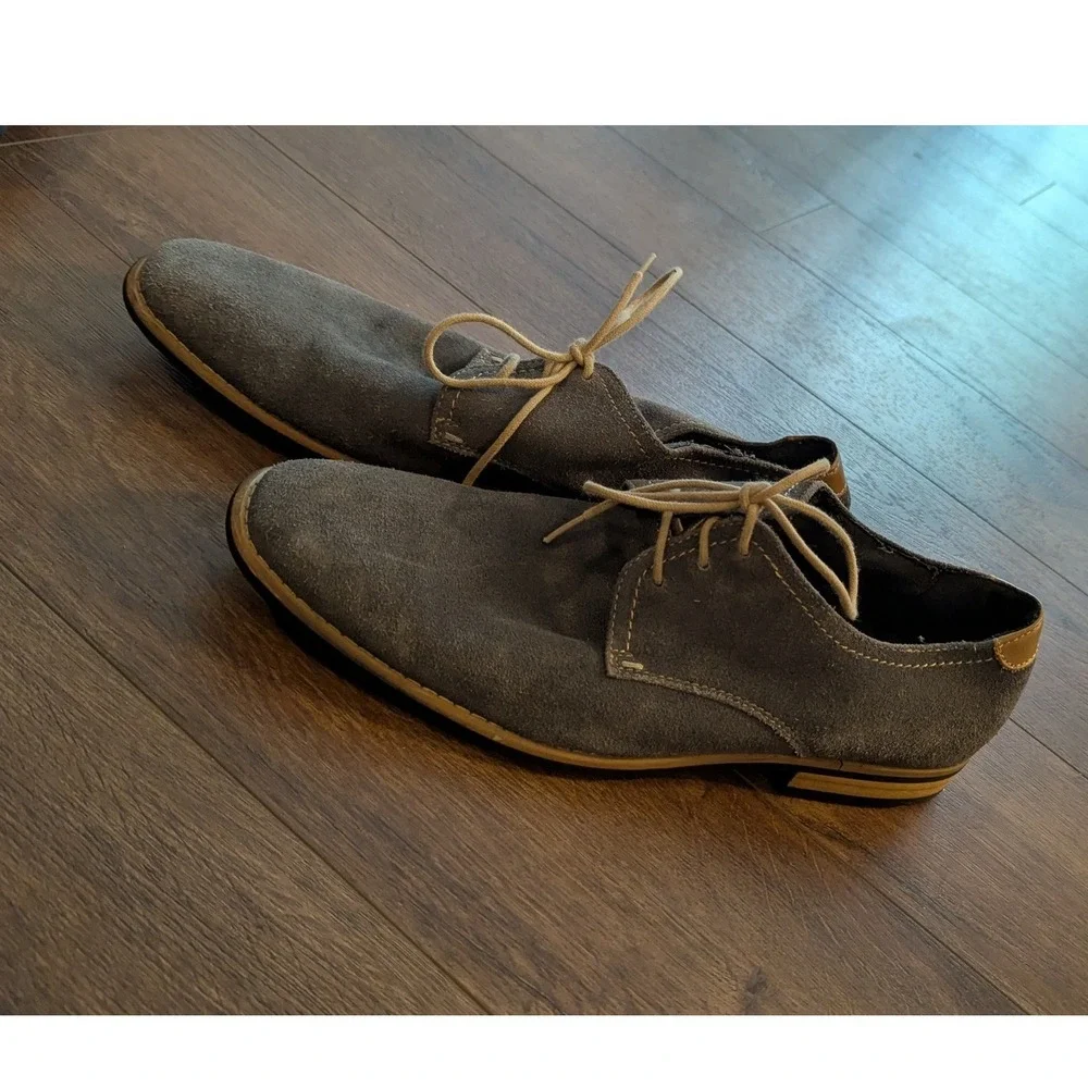 Steve Madden Mens P-Elvin Grey Suede Leather Derby Oxford Shoes Size 8.5